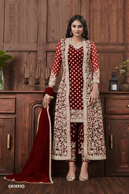 Maroon embroidered net salwar 1