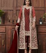 Maroon embroidered net salwar