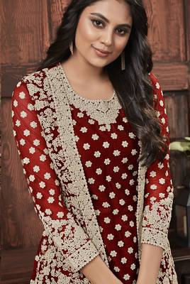 Maroon embroidered net salwar 2