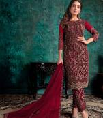 Maroon embroidered net salwar