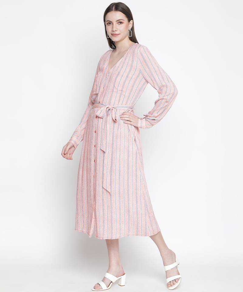 Sweet - natured floral print button-down women dress