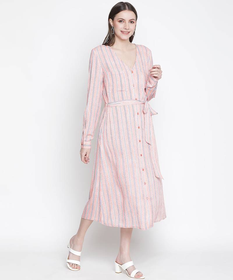 Sweet - natured floral print button-down women dress