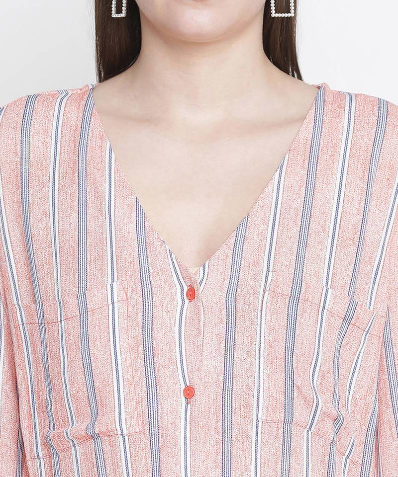 Sweet - natured floral print button-down women dress