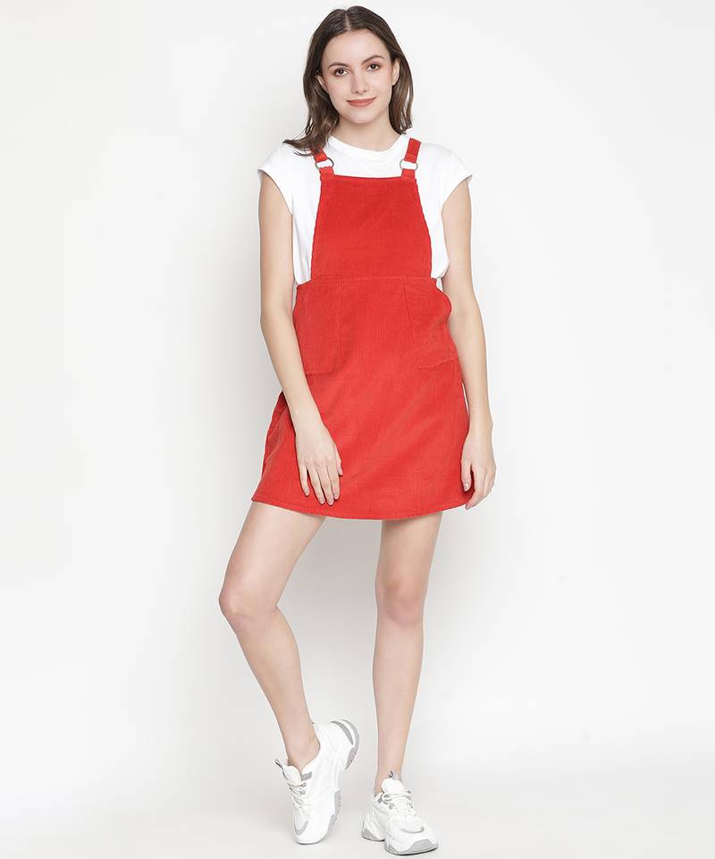 Spicey red buckled Corduroy women dress