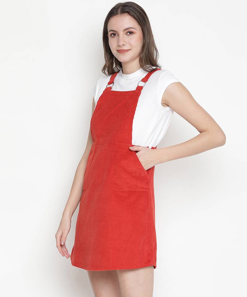 Spicey red buckled Corduroy women dress