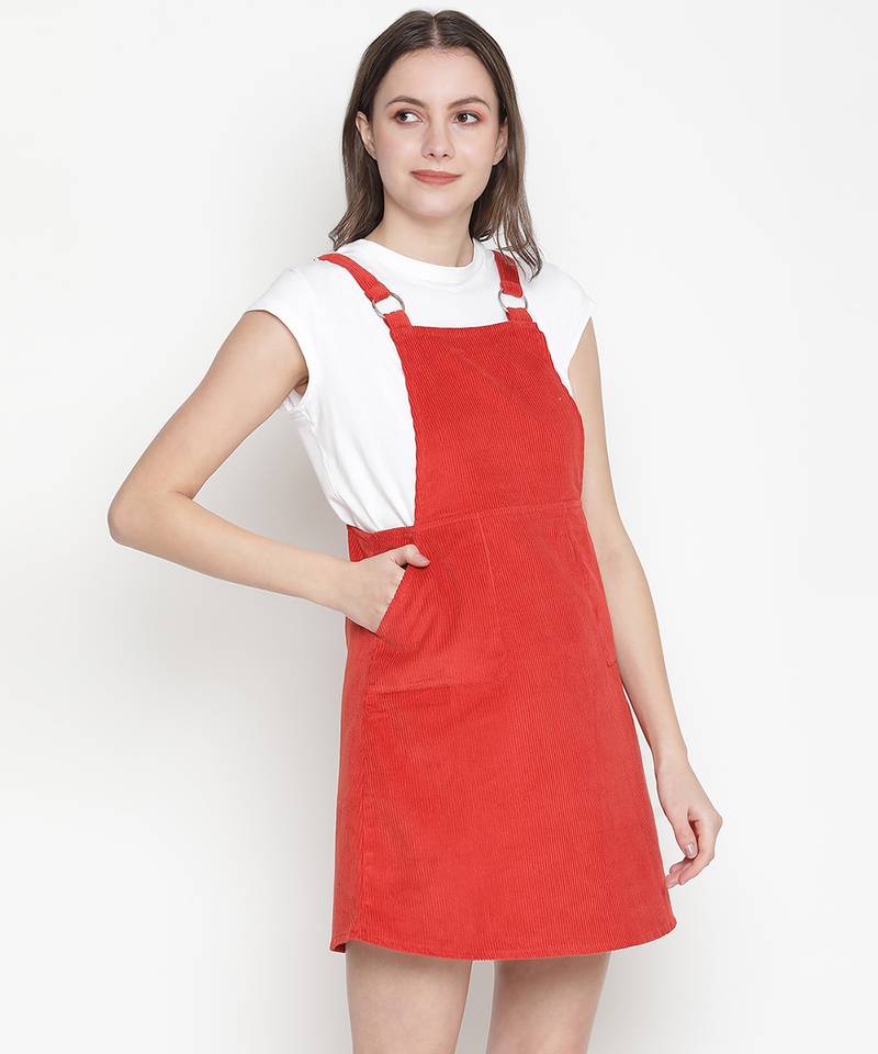 Spicey red buckled Corduroy women dress