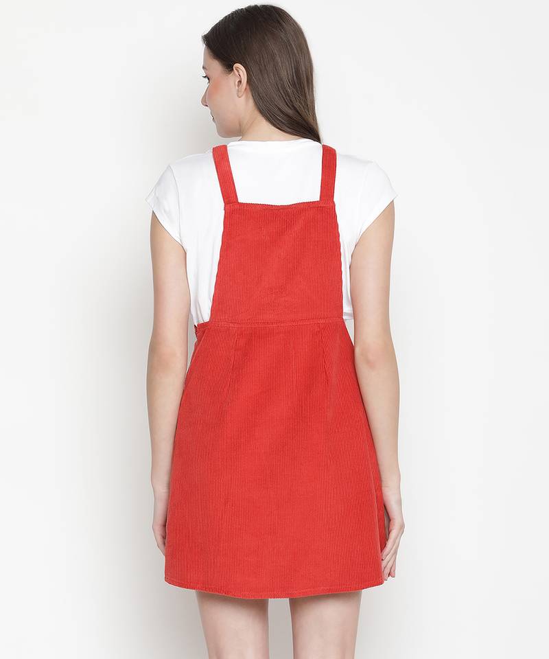 Spicey red buckled Corduroy women dress
