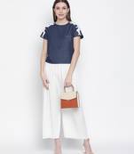 Navy Denim Crop patch lace top