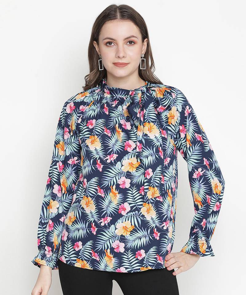 Jubliant blue floral print women top