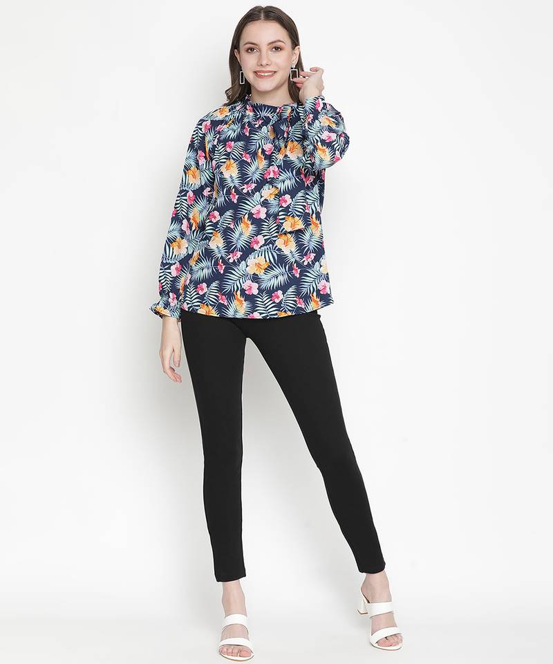 Jubliant blue floral print women top