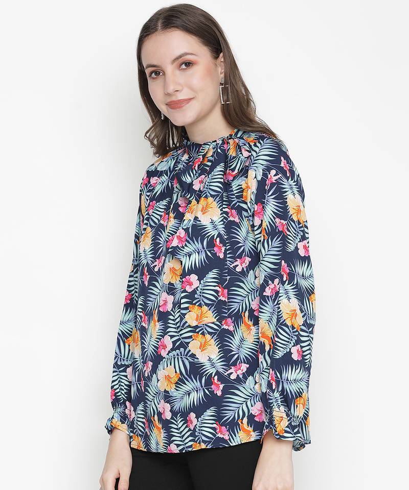 Jubliant blue floral print women top