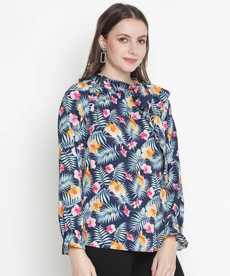 Jubliant blue floral print women top