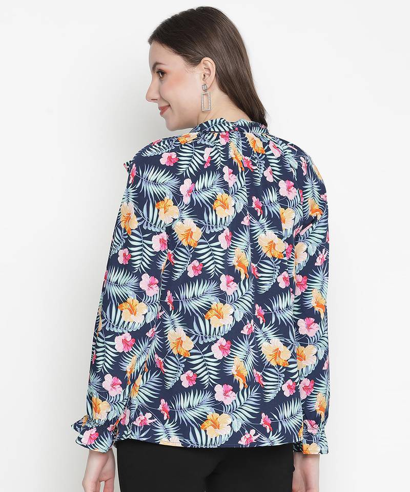 Jubliant blue floral print women top