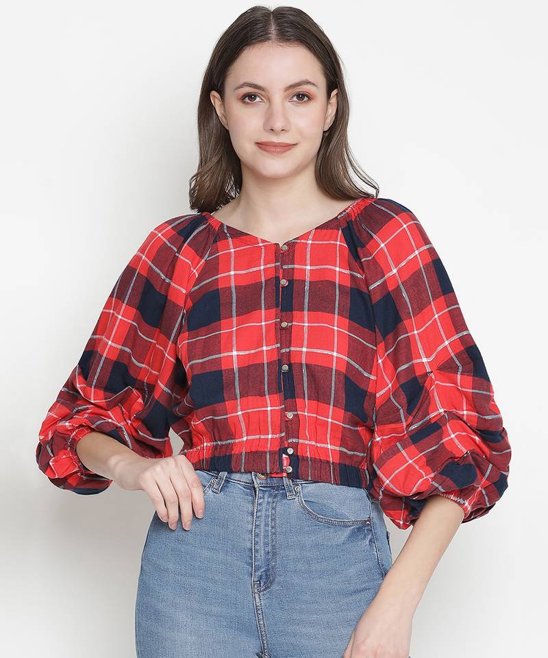 Uptown checks off-shoulder women top