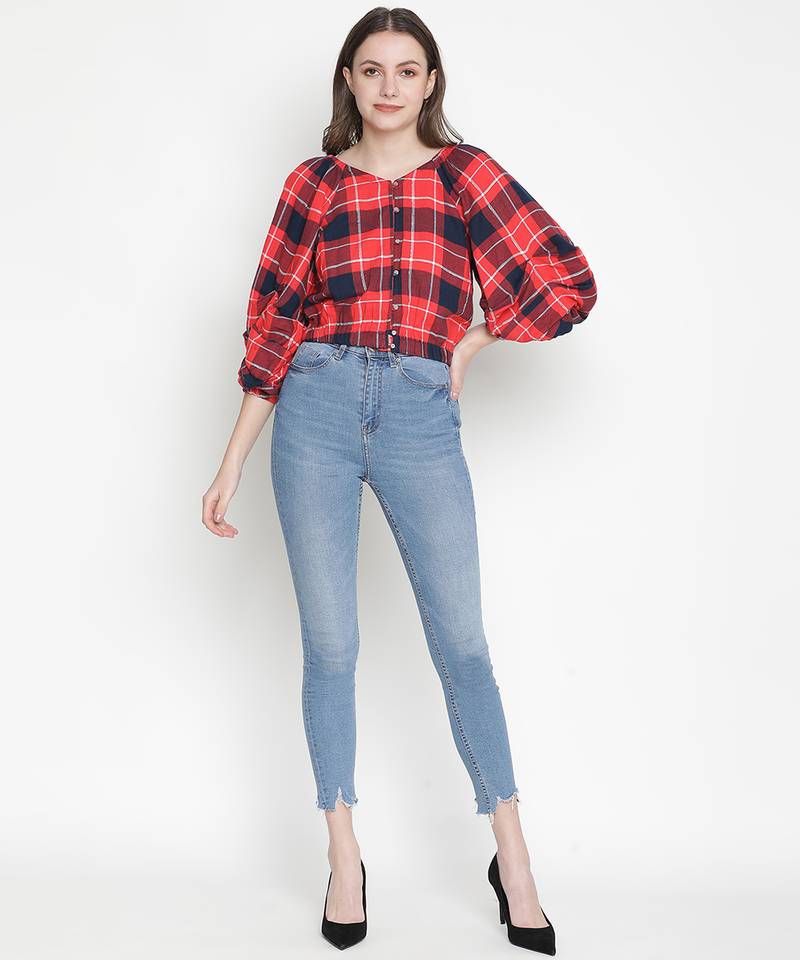 Uptown checks off-shoulder women top