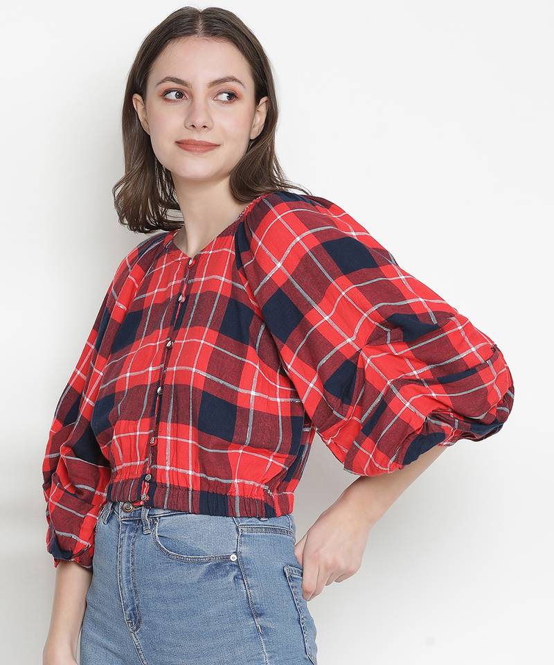 Uptown checks off-shoulder women top