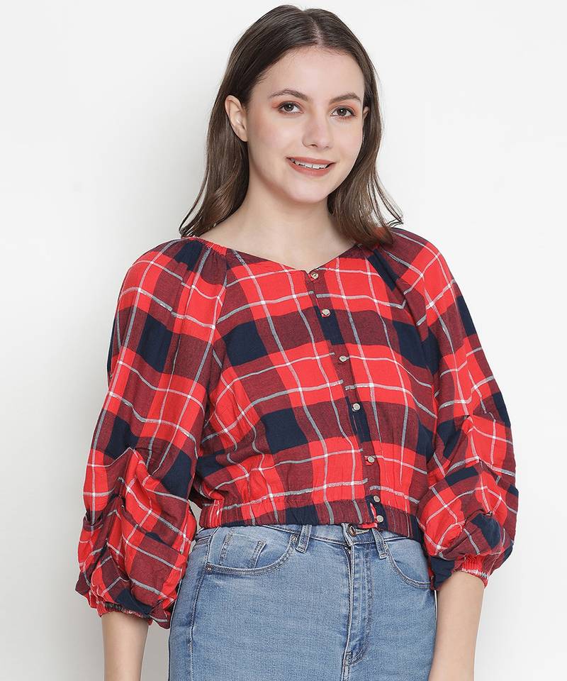 Uptown checks off-shoulder women top