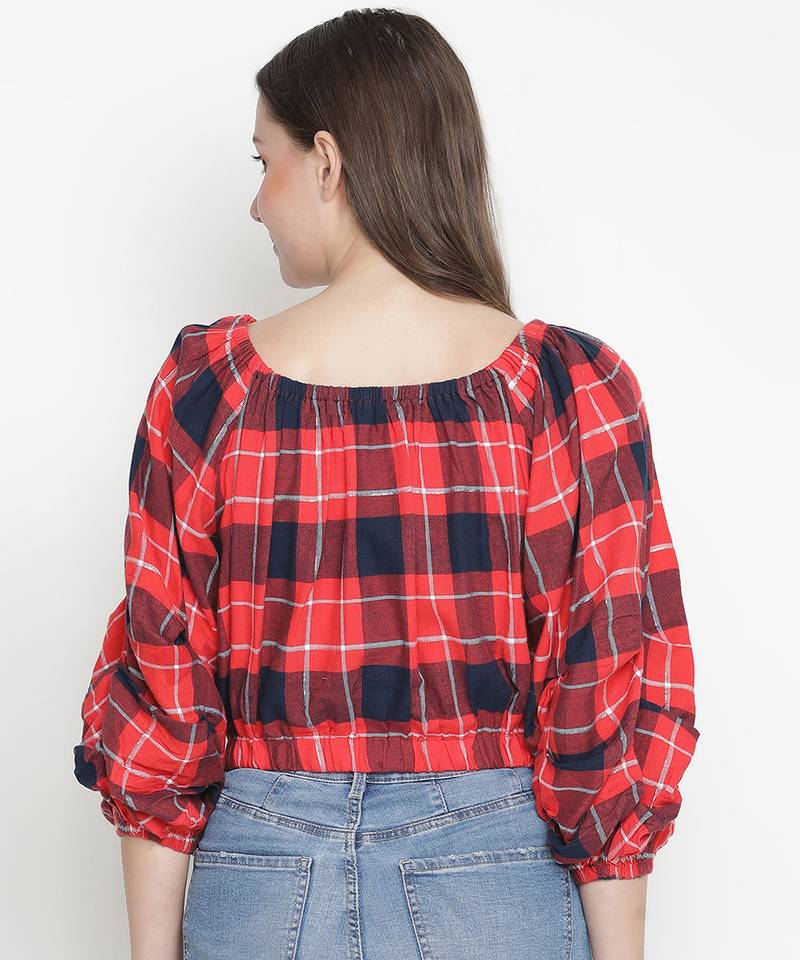 Uptown checks off-shoulder women top