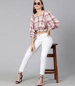 Dora white check print off-shoulder women top