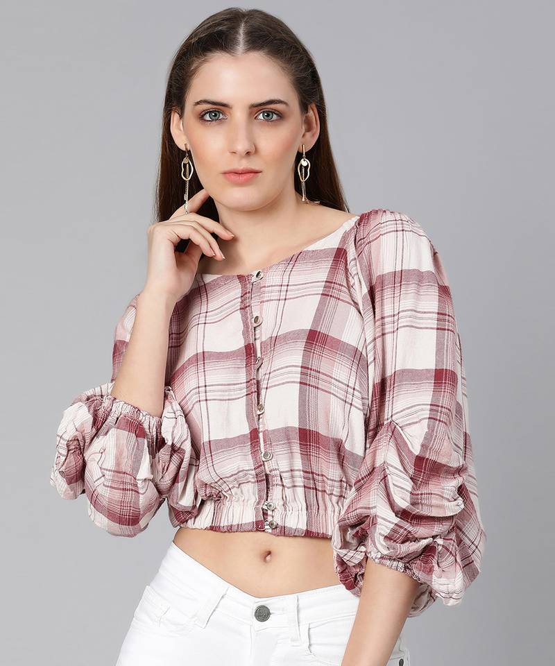Dora white check print off-shoulder women top