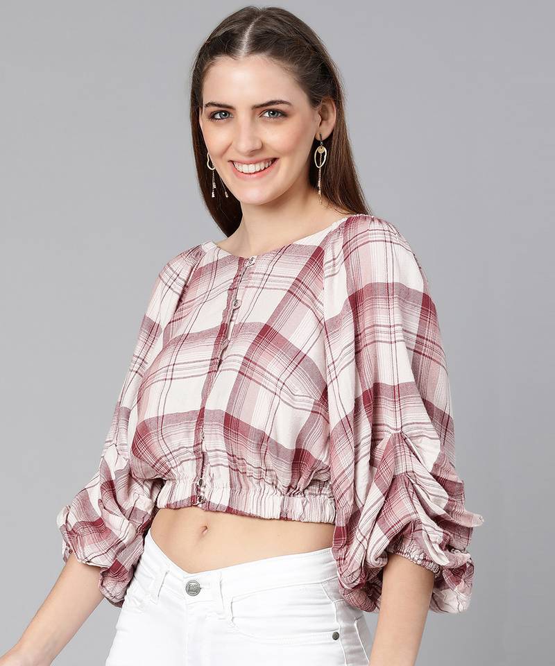 Dora white check print off-shoulder women top