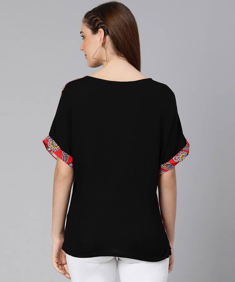 Facil red tropical print regular womne top