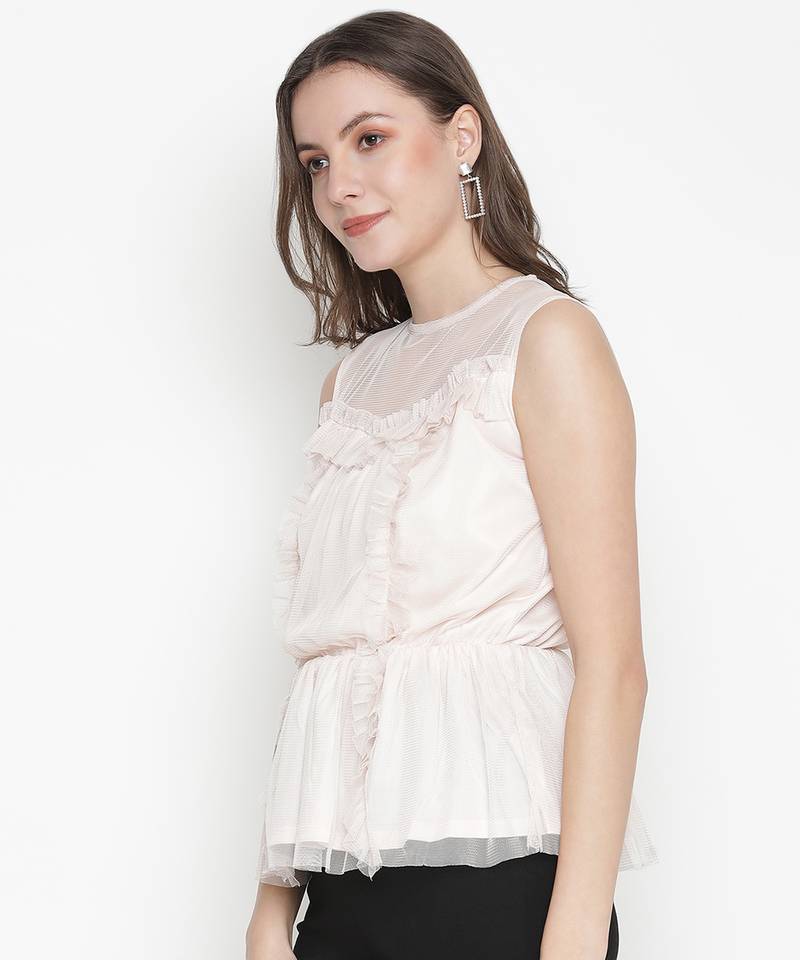 Christine Ecru ruffled Net Lined women top