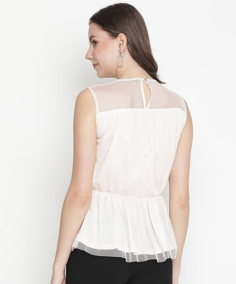 Christine Ecru ruffled Net Lined women top