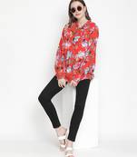 Sassy red floral motif women oversized top