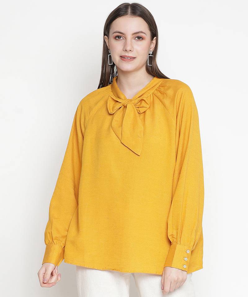 Basked in sun solid Linen tie-knot women top