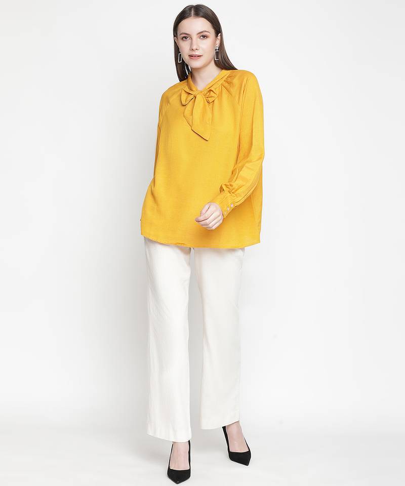 Basked in sun solid Linen tie-knot women top