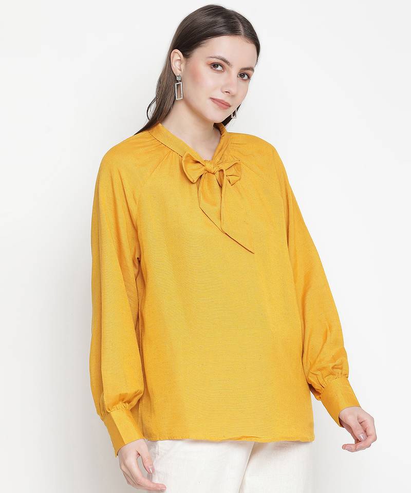 Basked in sun solid Linen tie-knot women top