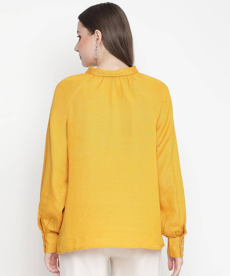 Basked in sun solid Linen tie-knot women top