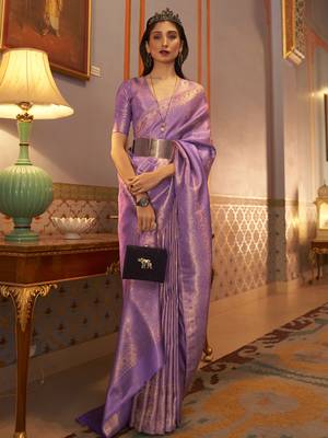 SAREE MALL Women's Nylon Lavendar Woven Design Designer Saree With Blouse Piece 1