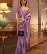 SAREE MALL Women's Nylon Lavendar Woven Design Designer Saree With Blouse Piece