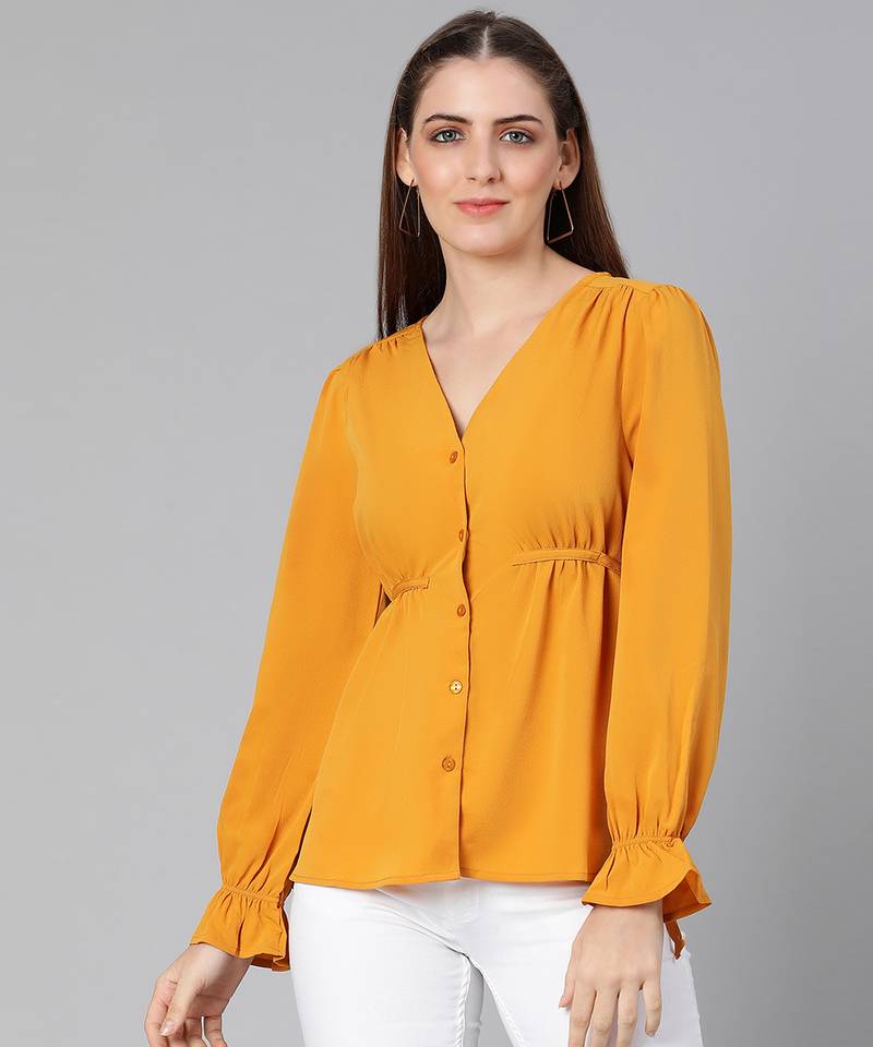 Waver yellow tie-knot women top