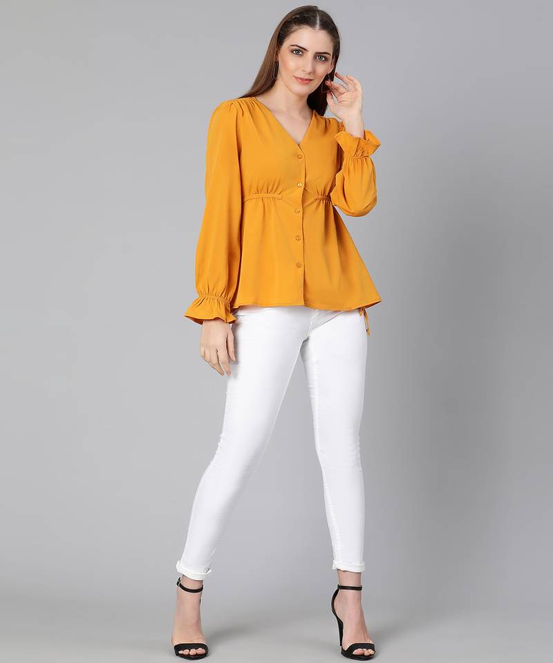 Waver yellow tie-knot women top