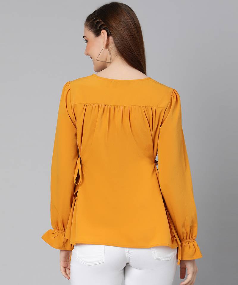 Waver yellow tie-knot women top