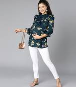 Rafted green floral print  women top