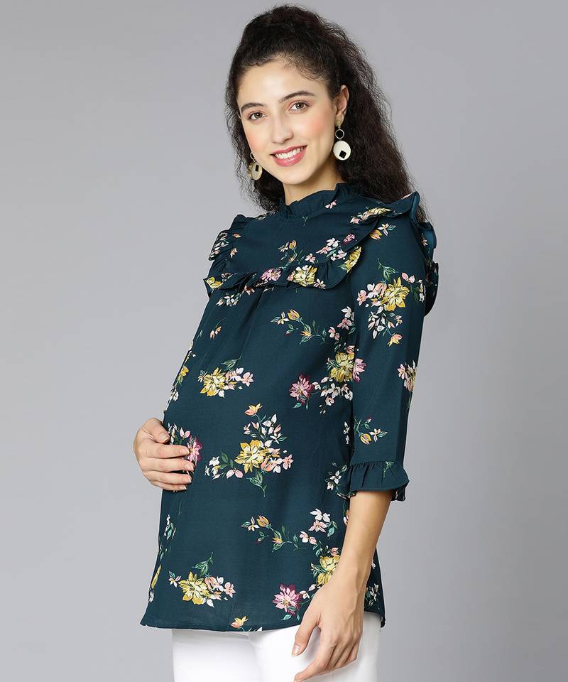 Rafted green floral print  women top