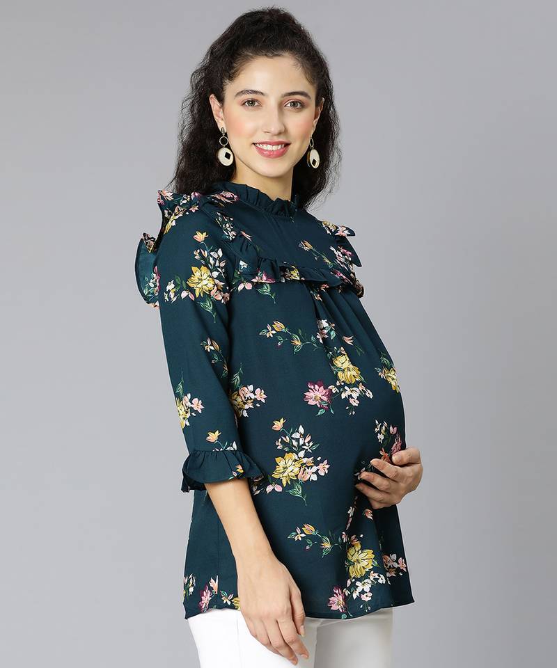Rafted green floral print  women top