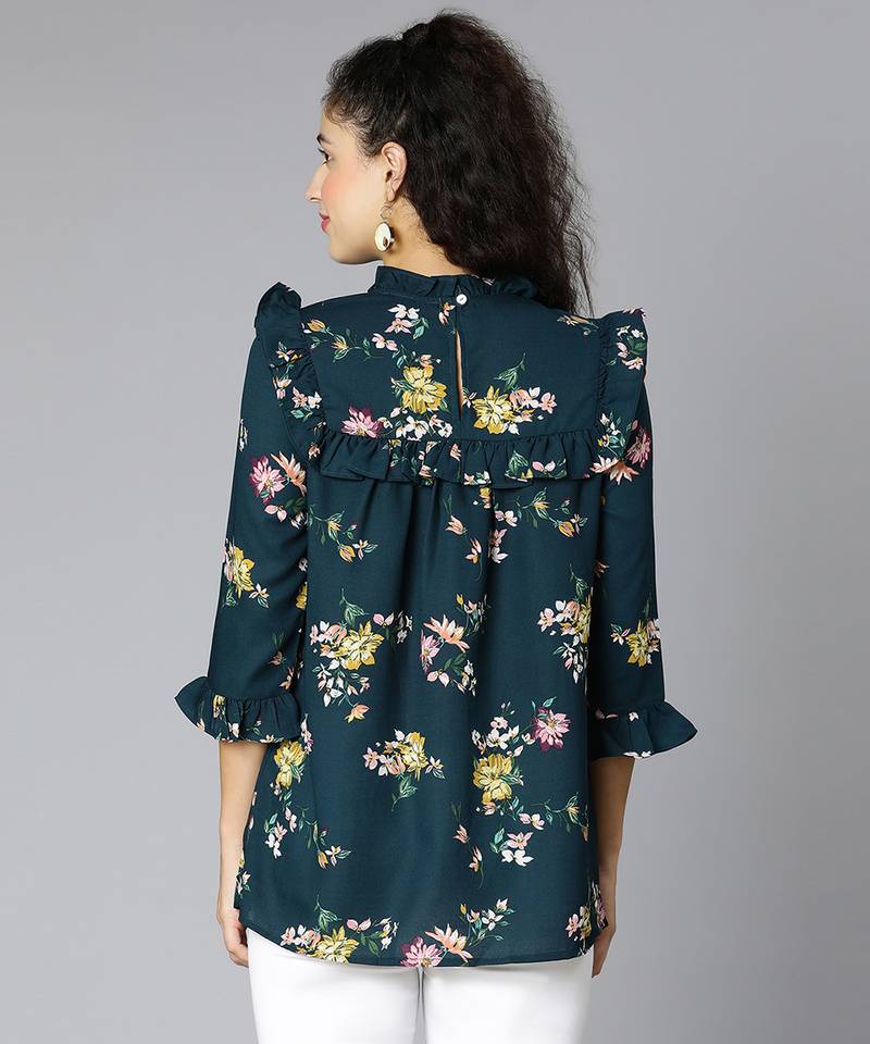 Rafted green floral print  women top