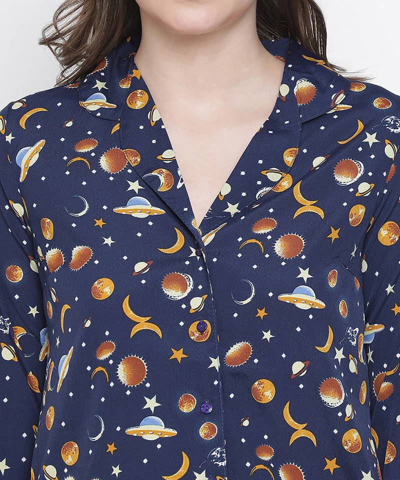 Space rest printed comgy women nightwear shirt