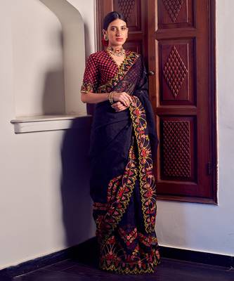 Black Organza Saree With Blouse 1