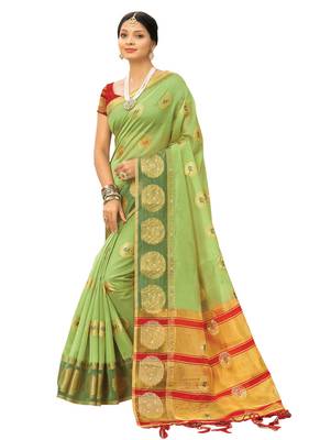 Light green woven organza saree with blouse 1