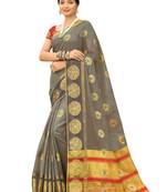 Grey Woven Organza Saree With Blouse