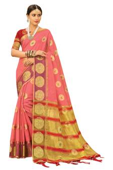 Light Pink Woven Organza Saree With Blouse