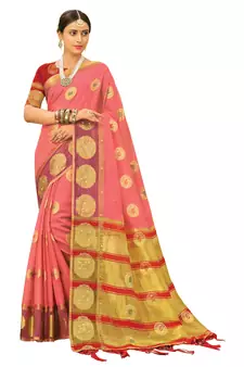 Light Pink Woven Organza Saree With Blouse