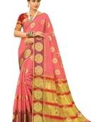 Light Pink Woven Organza Saree With Blouse