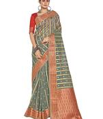 Grey Woven Organza Saree With Blouse